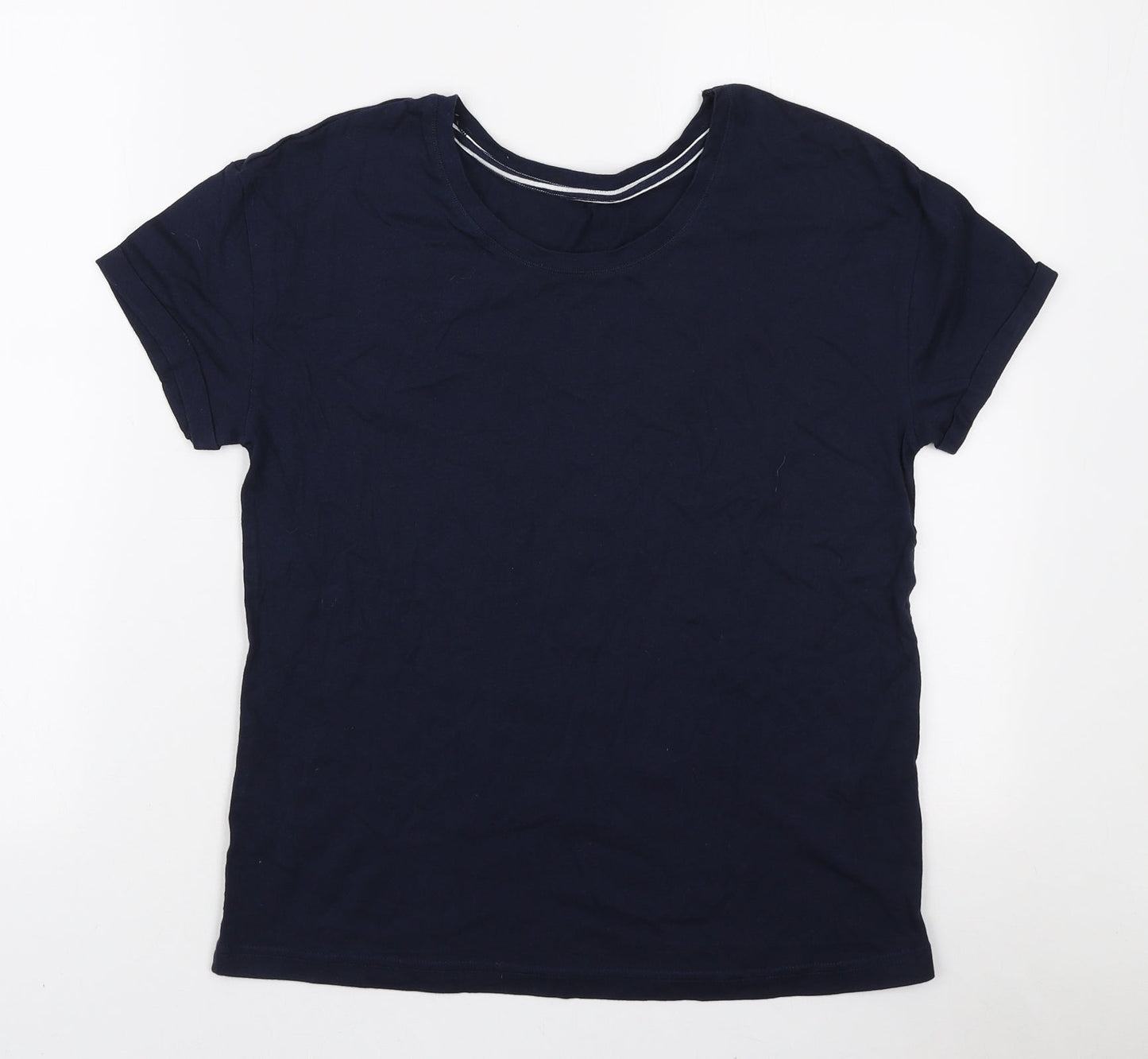 Marks and Spencer Womens Blue Cotton Basic T-Shirt Size S Round Neck