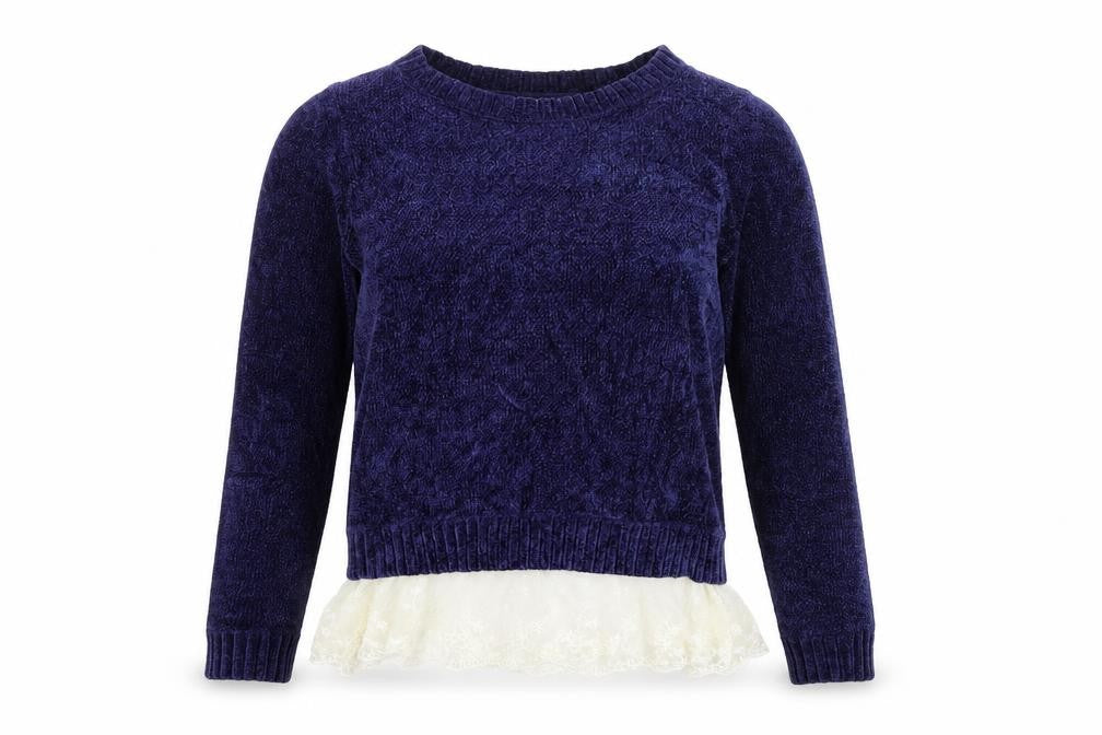 Oh MG Womens Blue Boat Neck Rayon Pullover Jumper Size S - Lace hem