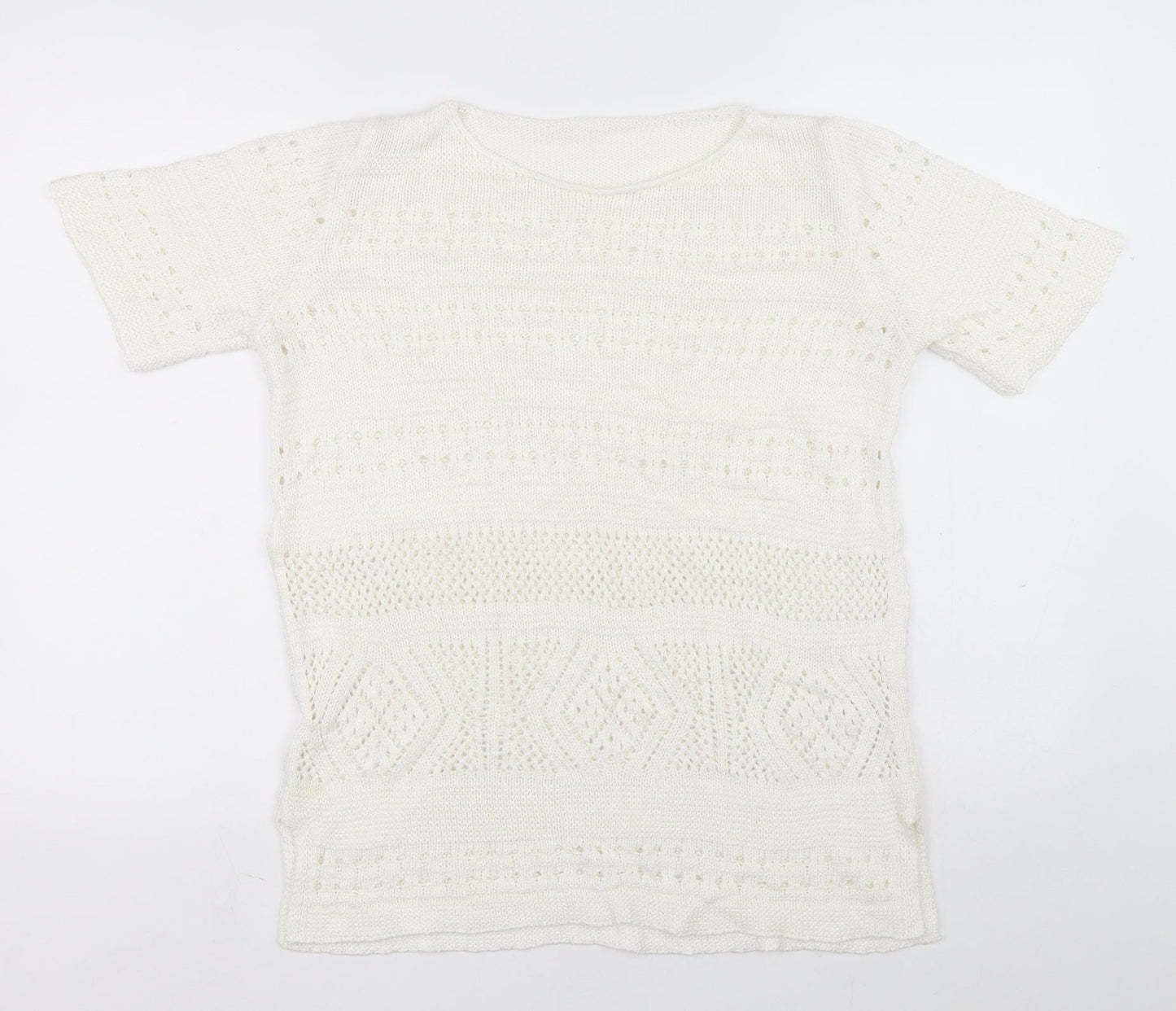Preworn Womens White Boat Neck Acrylic Pullover Jumper Size 14