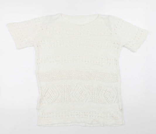 Preworn Womens White Boat Neck Acrylic Pullover Jumper Size 14