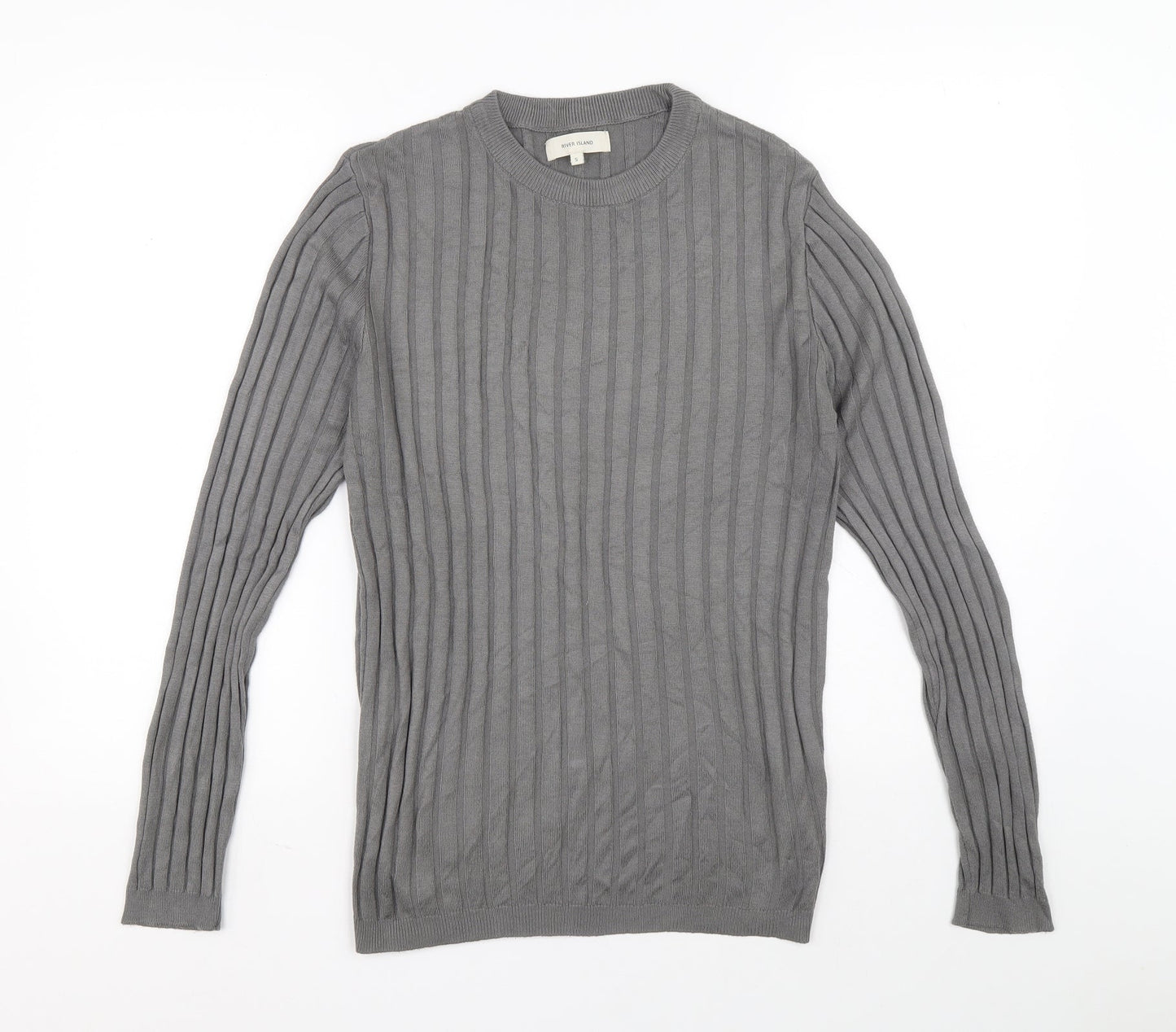River Island Womens Grey Round Neck Viscose Pullover Jumper Size S - Ribbed fabric