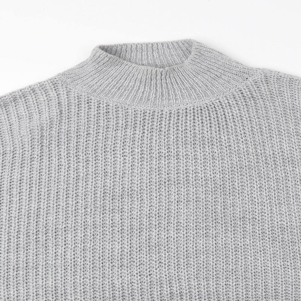 Boohoo Womens Grey Mock Neck Acrylic Pullover Jumper Size M
