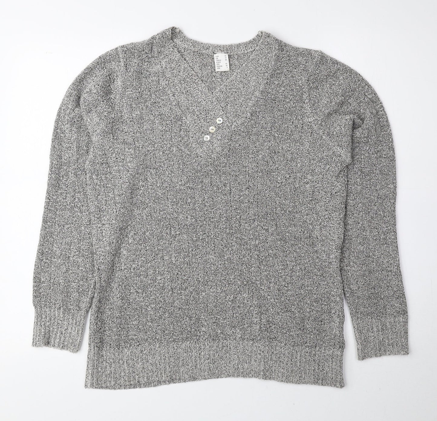 Preworn Womens Grey V-Neck Acrylic Pullover Jumper Size 10