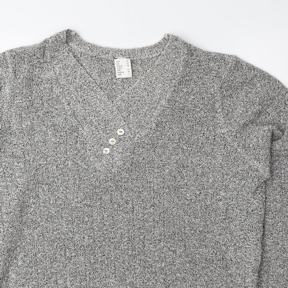 Preworn Womens Grey V-Neck Acrylic Pullover Jumper Size 10