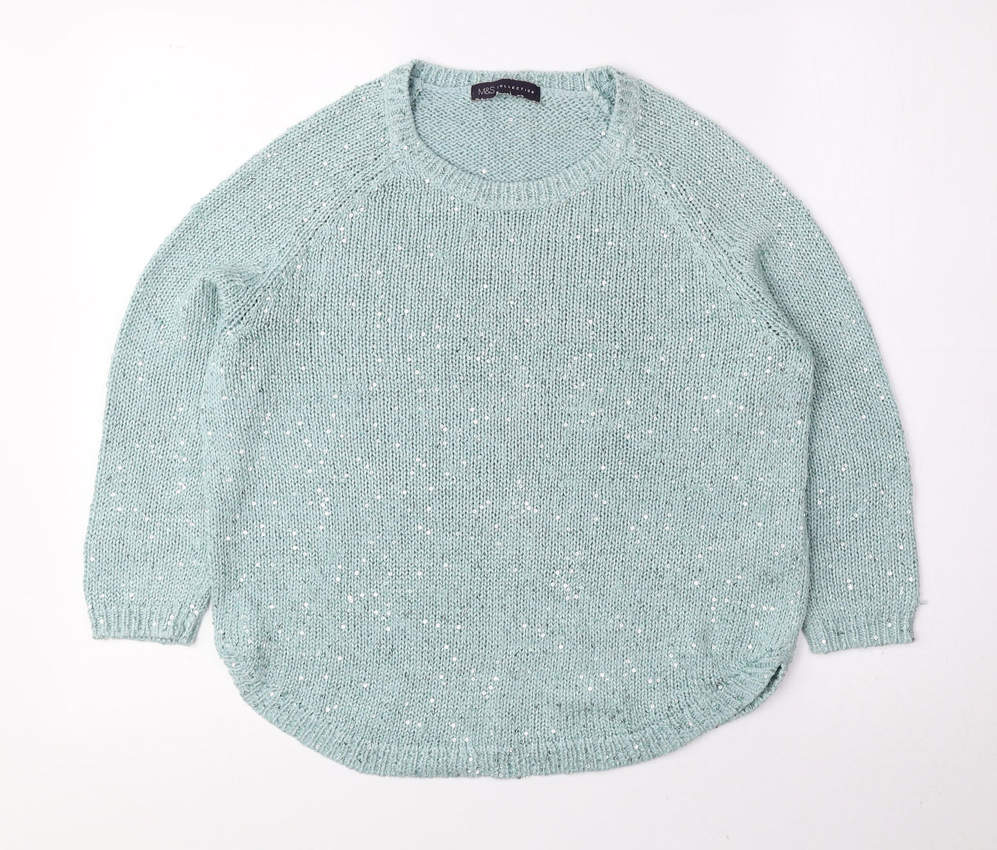 Marks and Spencer Womens Green Round Neck Cotton Pullover Jumper Size 10