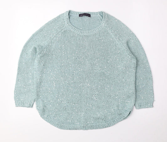 Marks and Spencer Womens Green Round Neck Cotton Pullover Jumper Size 10
