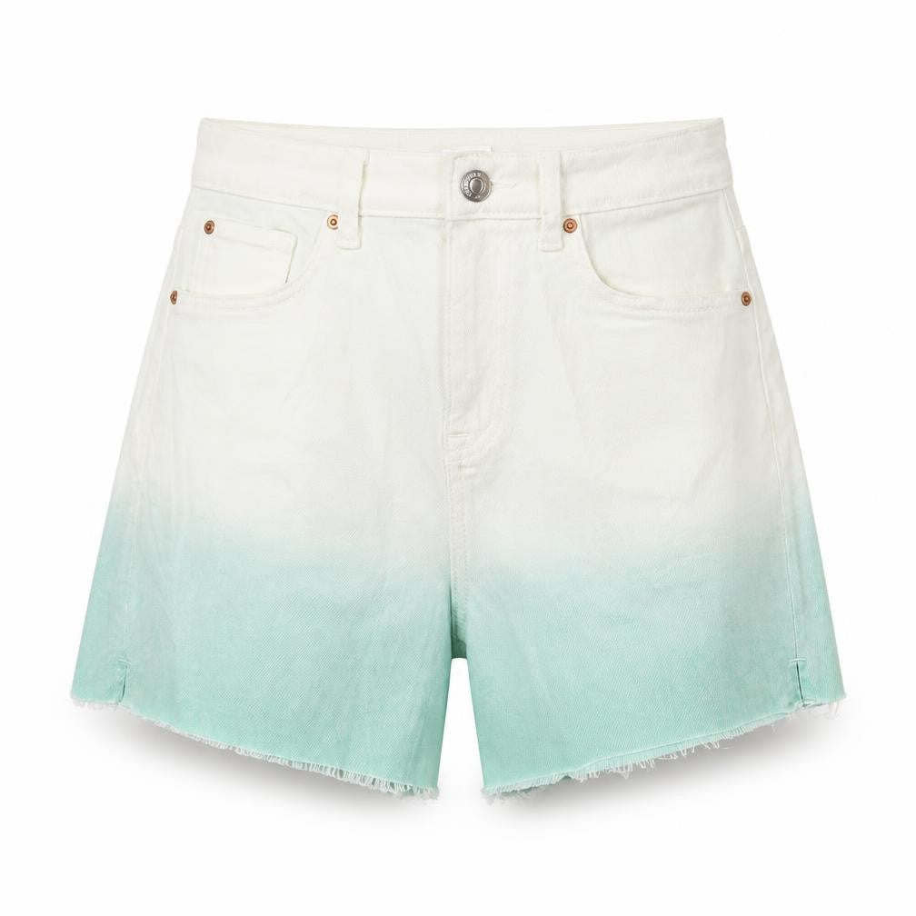 Marks & Spencer Womens Blue Cotton Hot Pants Shorts Size 6 L4 in Regular Button