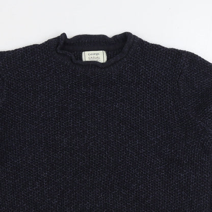 George Mens Blue Round Neck Acrylic Pullover Jumper Size S