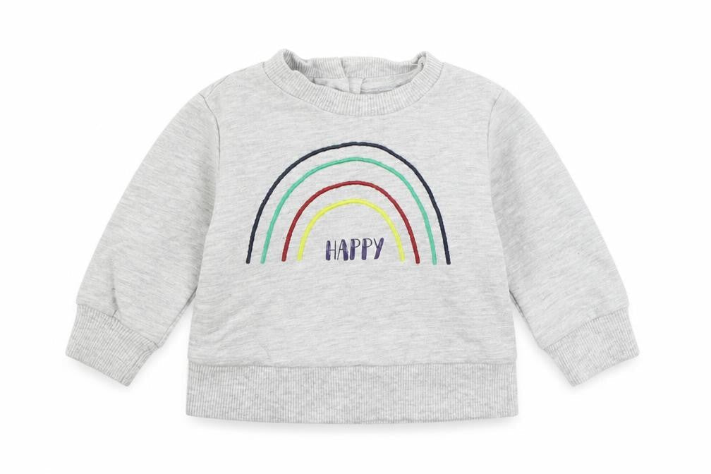V By Very Baby Grey Cotton Pullover Jumper Size 0-3 Months Button - Rainbow Happy