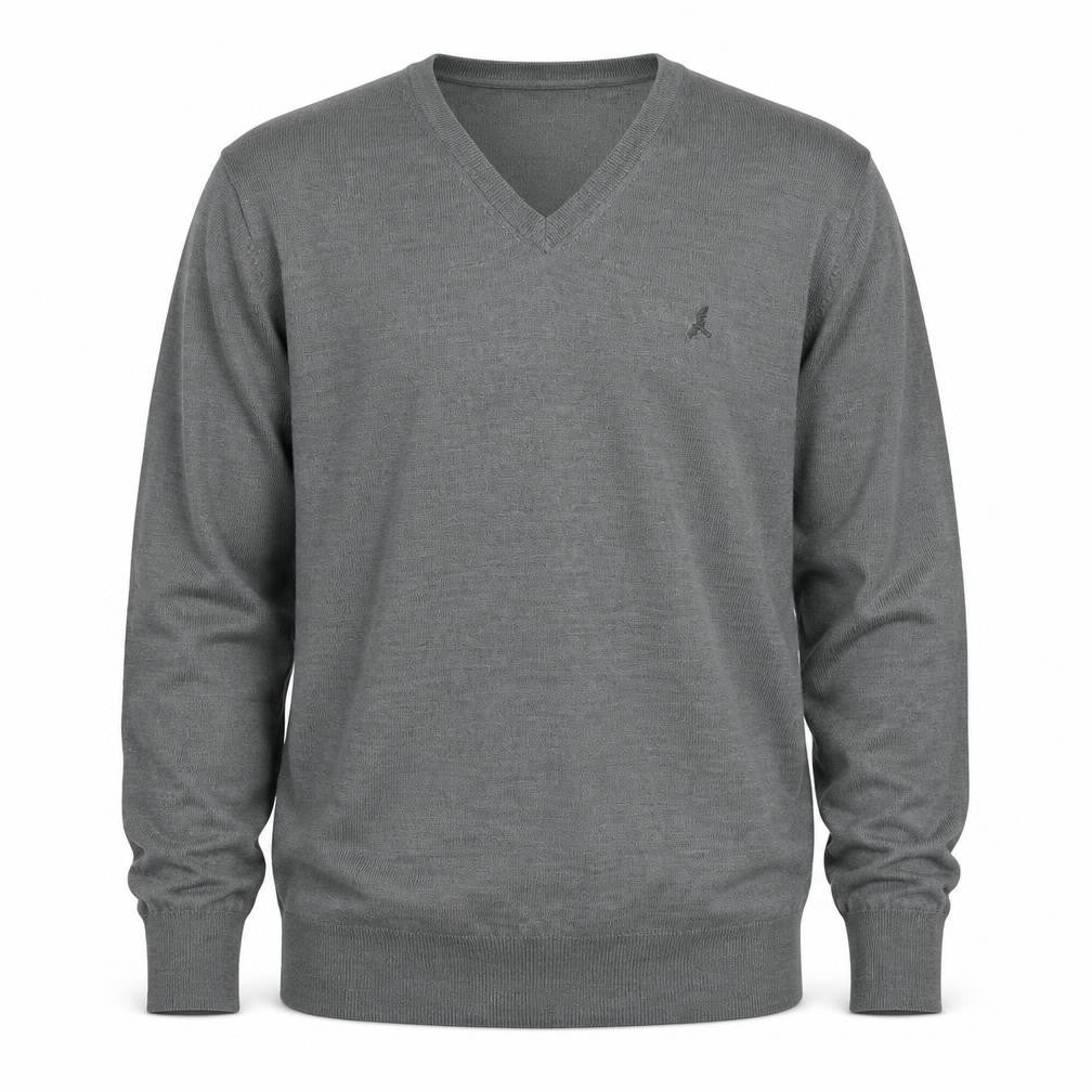 Tailwing Mens Grey V-Neck Acrylic Pullover Jumper Size 2XL