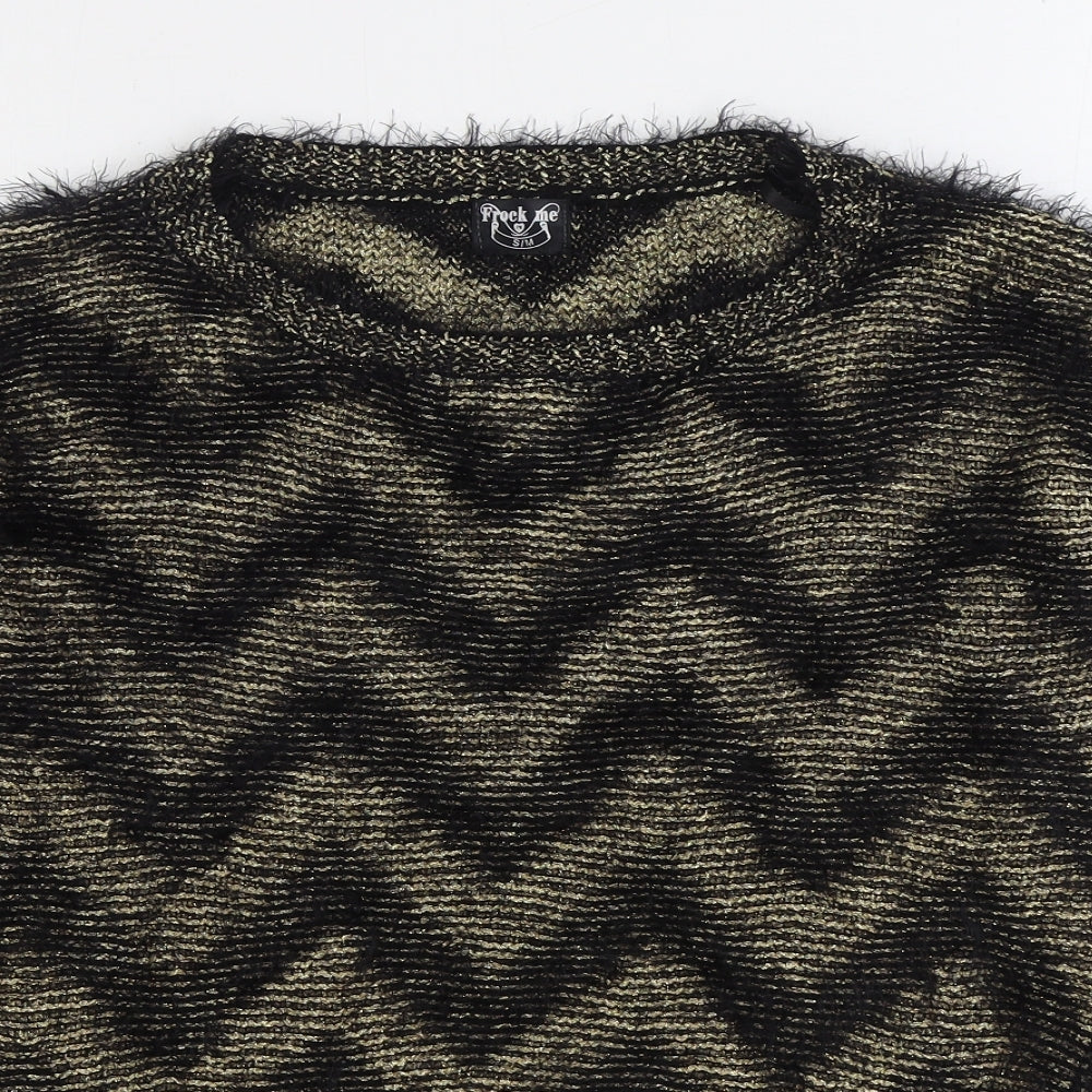 Frock Me Womens Black Round Neck Striped Polyester Pullover Jumper Size S