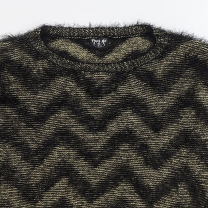 Frock Me Womens Black Round Neck Striped Polyester Pullover Jumper Size S