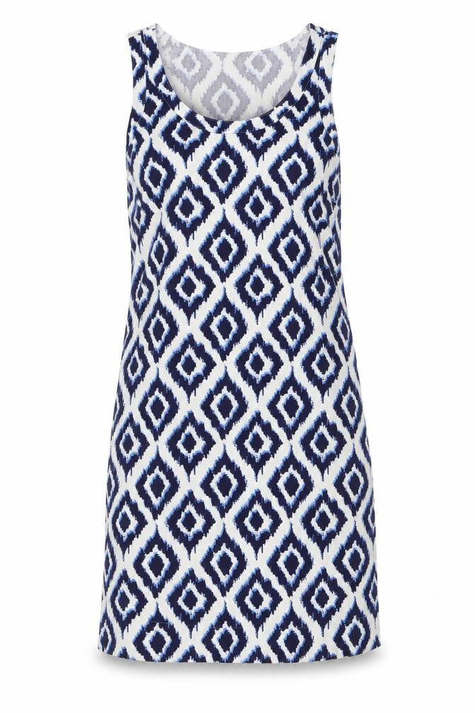 Marks & Spencer Womens White Geometric Flax Sheath Size 6 Scoop Neck Pullover