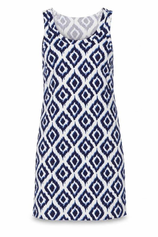 Marks & Spencer Womens White Geometric Flax Sheath Size 6 Scoop Neck Pullover