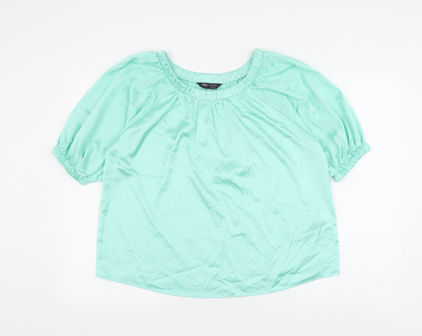 Marks and Spencer Womens Green Polyester Basic Blouse Size 8 Boat Neck