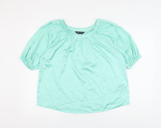 Marks and Spencer Womens Green Polyester Basic Blouse Size 8 Boat Neck