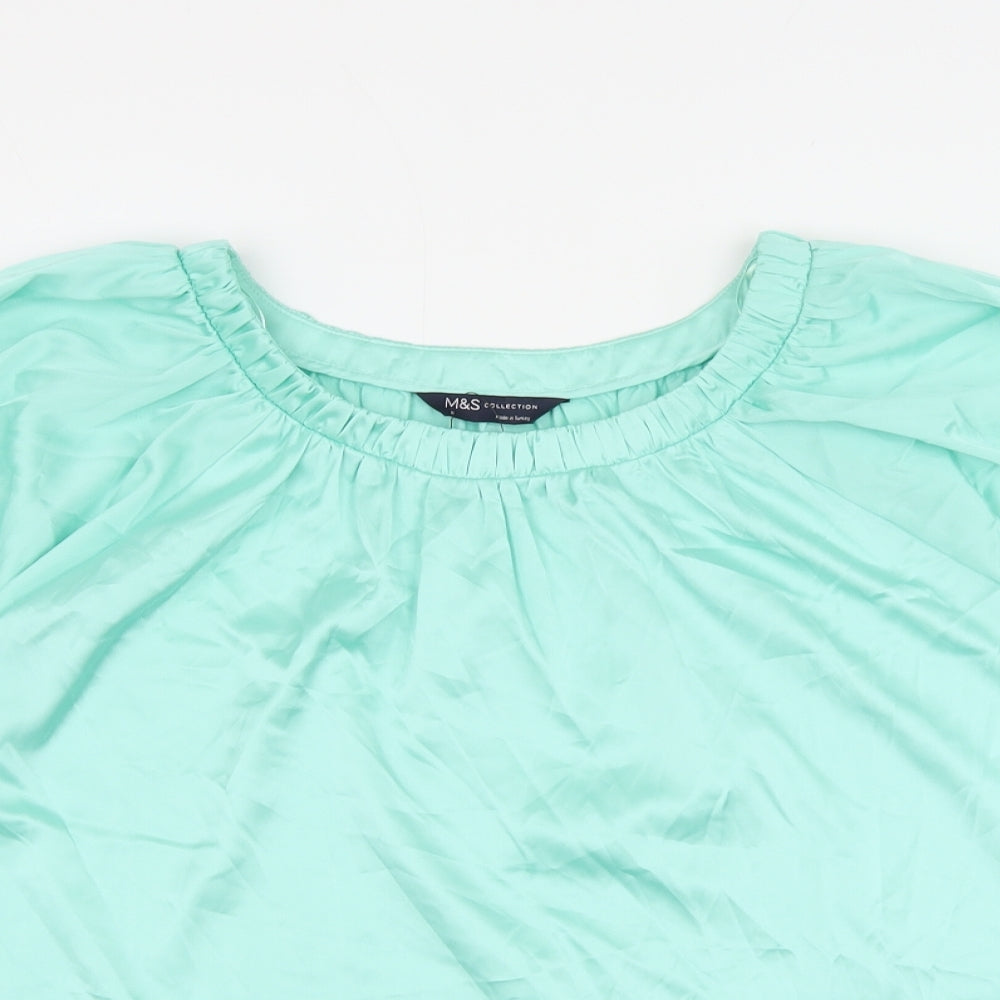 Marks and Spencer Womens Green Polyester Basic Blouse Size 8 Boat Neck