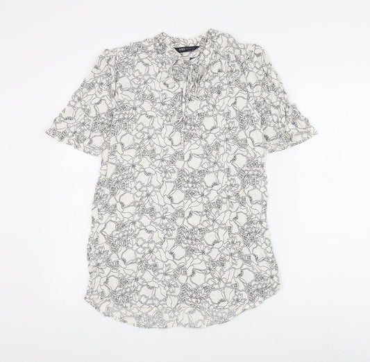 Marks and Spencer Womens White Floral Viscose Basic Blouse Size 6 V-Neck