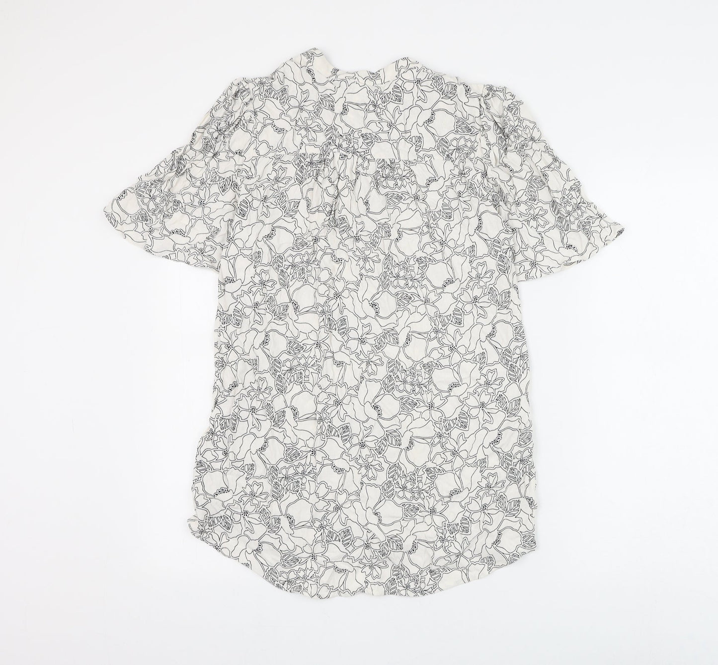 Marks and Spencer Womens White Floral Viscose Basic Blouse Size 6 V-Neck