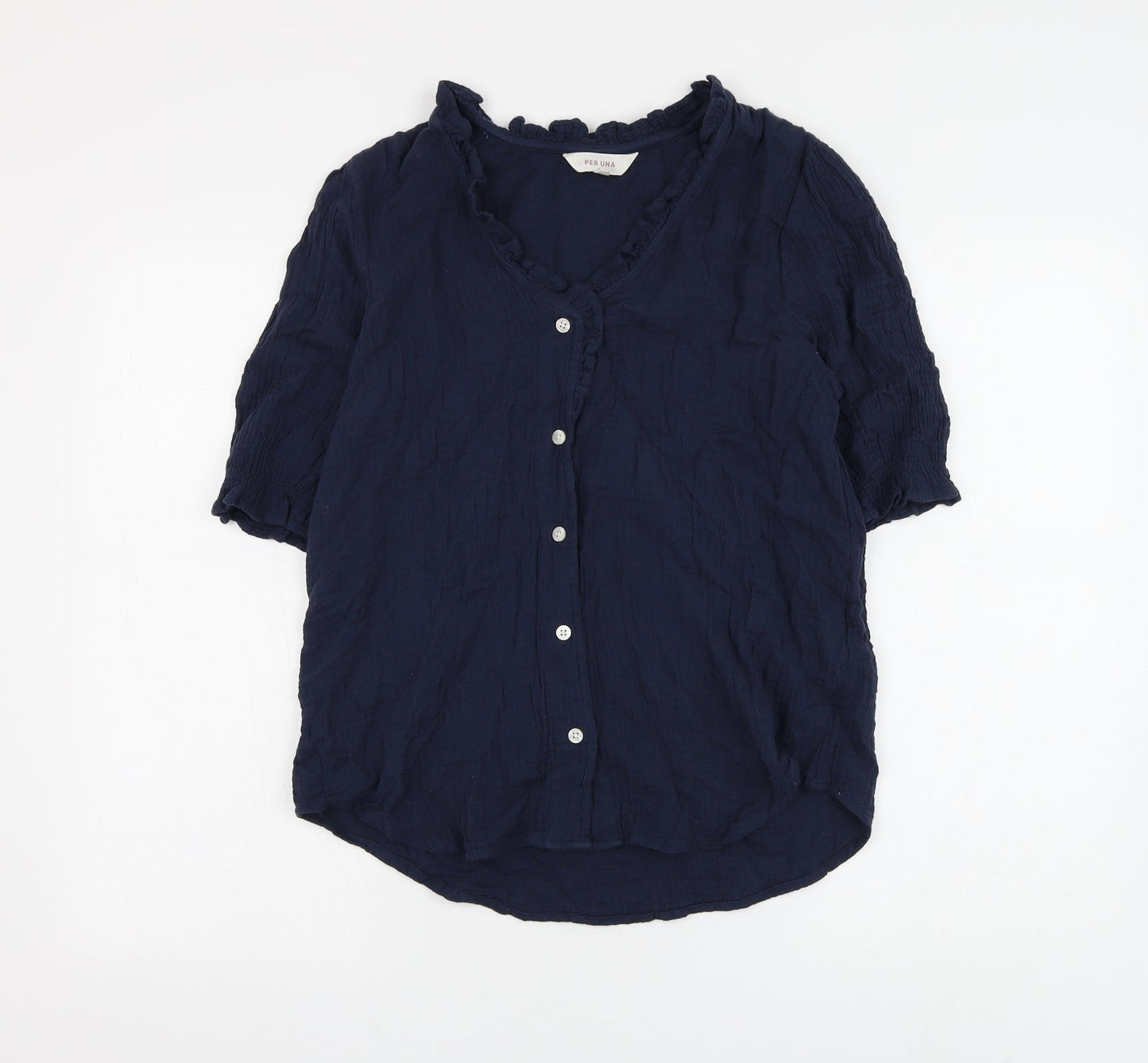 Per Una Womens Blue Cotton Basic Button-Up Size 6 V-Neck