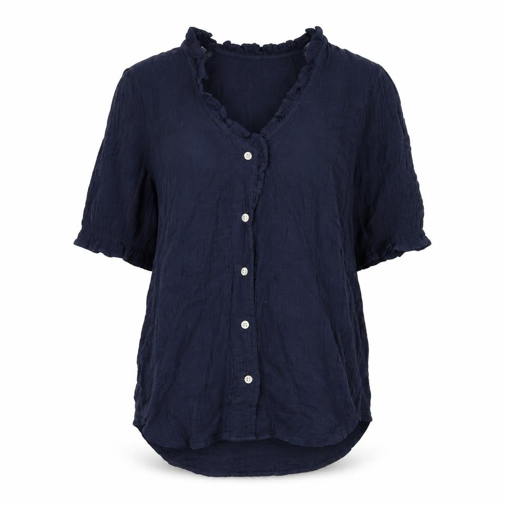 Per Una Womens Blue Cotton Basic Button-Up Size 6 V-Neck