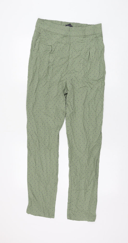 Marks and Spencer Womens Green Geometric Viscose Trousers Size 10 L28 in Regular