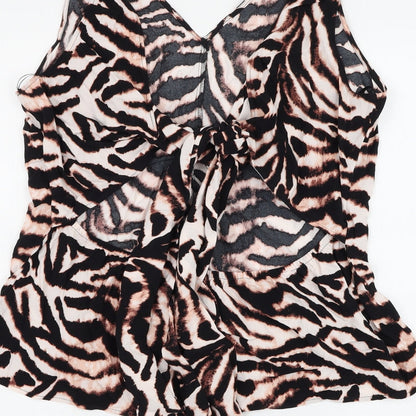 Marks & Spencer Womens Multicoloured Animal Print Viscose Basic Blouse Size 18 V-Neck - Zebra Print