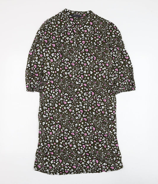 Marks and Spencer Womens Green Floral Viscose Shift Size 8 Round Neck Button