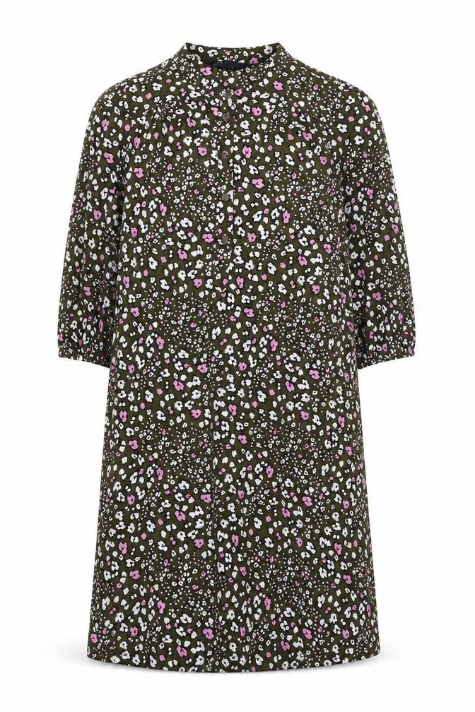 Marks & Spencer Womens Green Floral Viscose Shift Size 8 Round Neck Button
