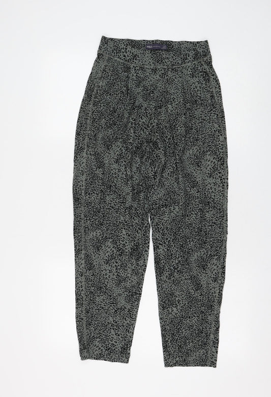 Marks and Spencer Womens Green Animal Print Viscose Jogger Trousers Size 6 L25 in Regular