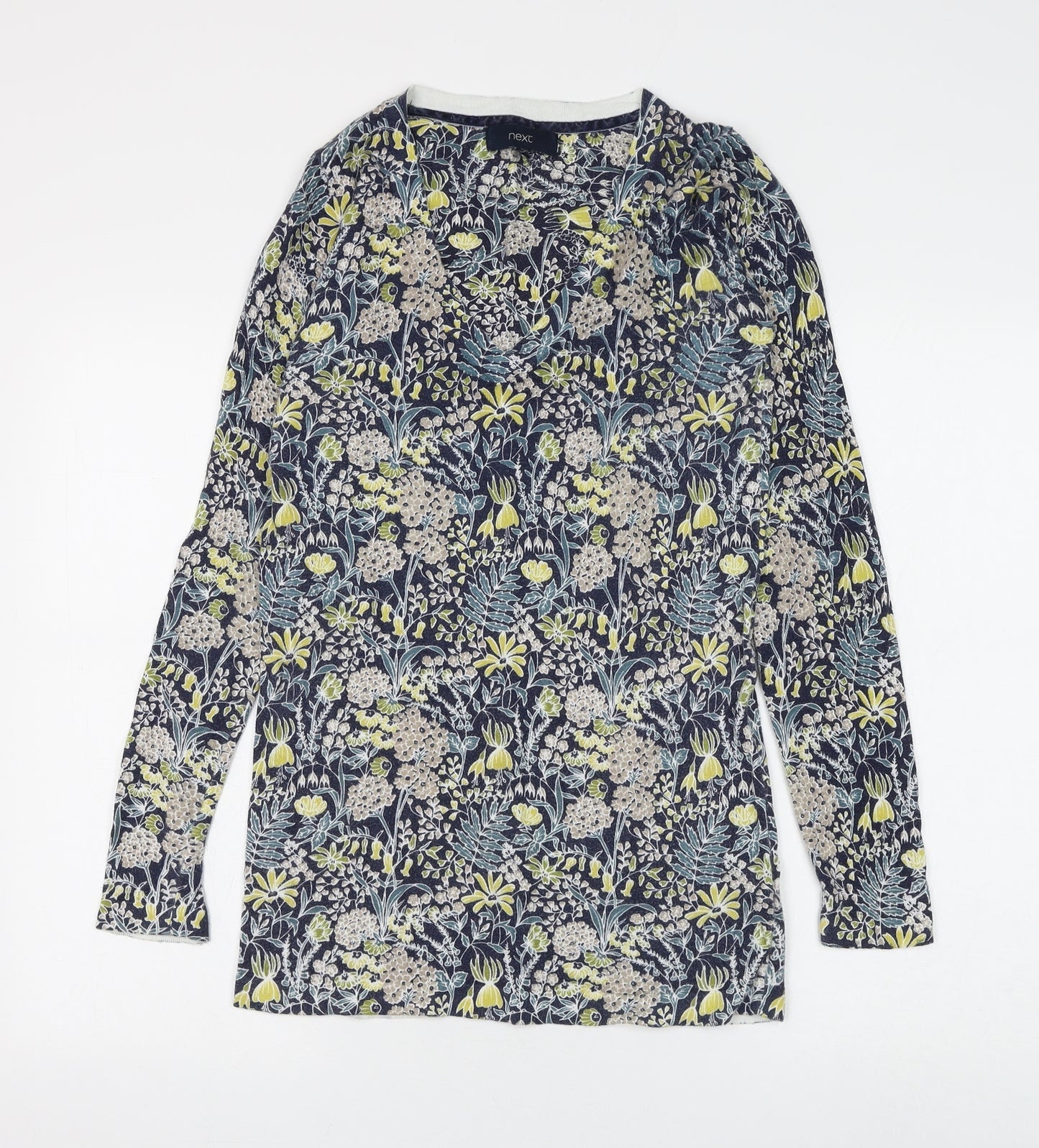 NEXT Womens Blue V-Neck Floral Cotton Pullover Jumper Size 8