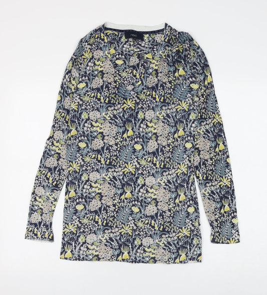 NEXT Womens Blue V-Neck Floral Cotton Pullover Jumper Size 8