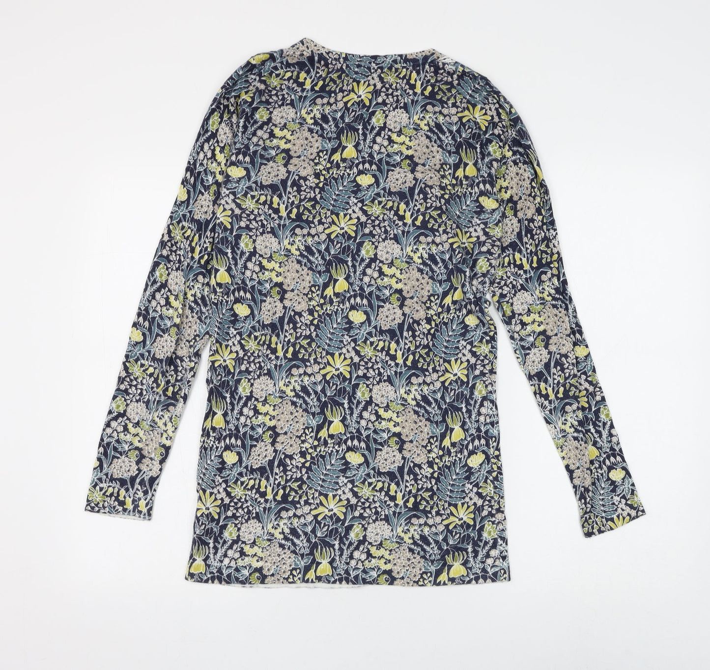 NEXT Womens Blue V-Neck Floral Cotton Pullover Jumper Size 8