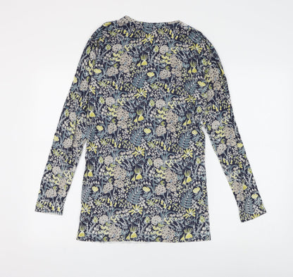 Next Womens Blue V-Neck Floral Cotton Pullover Jumper Size 8