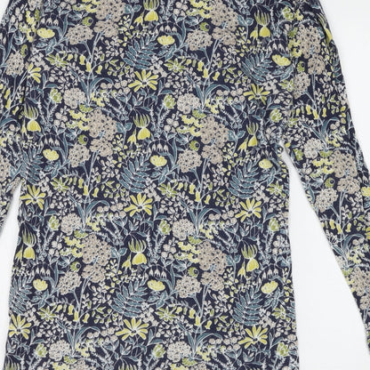 Next Womens Blue V-Neck Floral Cotton Pullover Jumper Size 8