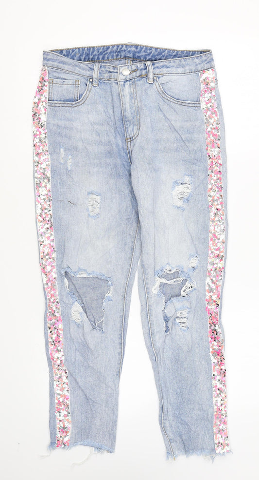 Preworn Womens Blue Cotton Skinny Jeans Size 8 L23 in Regular Zip