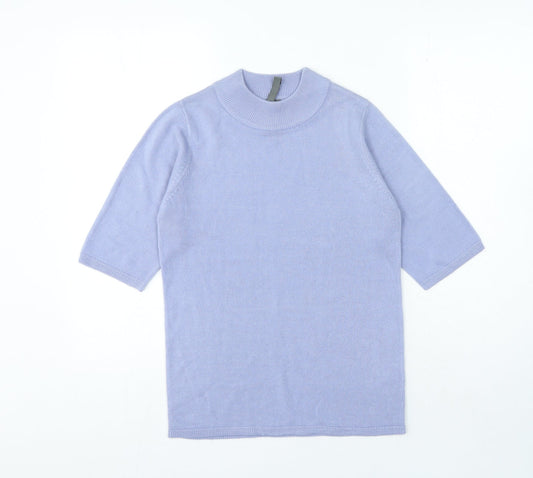 Originals Womens Blue Acrylic Basic T-Shirt Size 8 Mock Neck