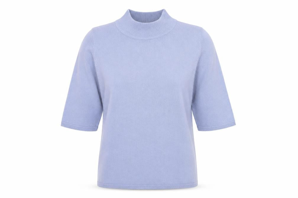 Originals Womens Blue Acrylic Basic T-Shirt Size 8 Mock Neck
