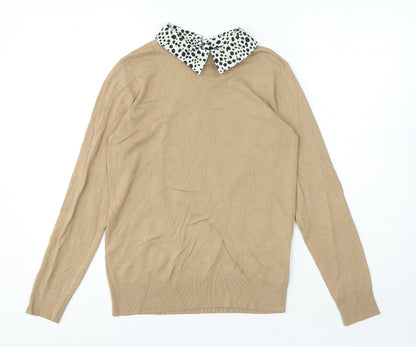 Dorothy Perkins Womens Beige Collared Polka Dot Viscose Pullover Jumper Size 8