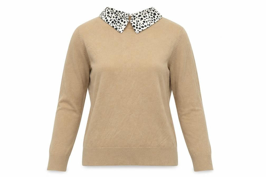 Dorothy Perkins Womens Beige Collared Polka Dot Viscose Pullover Jumper Size 8