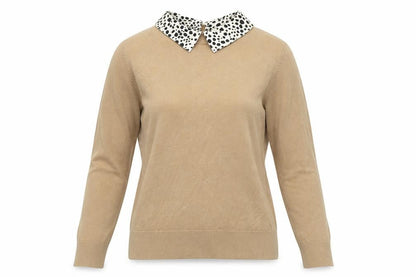 Dorothy Perkins Womens Beige Collared Polka Dot Viscose Pullover Jumper Size 8