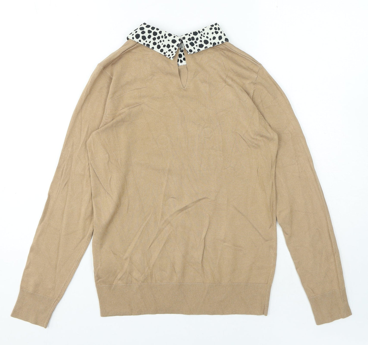 Dorothy Perkins Womens Beige Collared Polka Dot Viscose Pullover Jumper Size 8