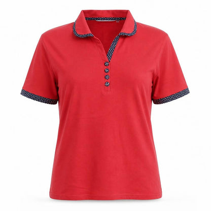 EWM Womens Red Cotton Basic Polo Size M V-Neck