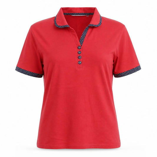 EWM Womens Red Cotton Basic Polo Size M V-Neck