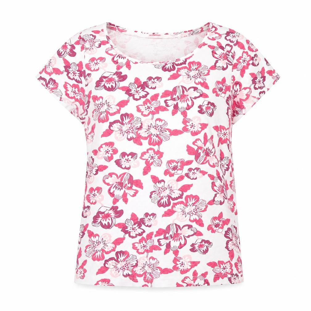 Essential Womens Pink Floral Polyester Basic T-Shirt Size 10 Crew Neck