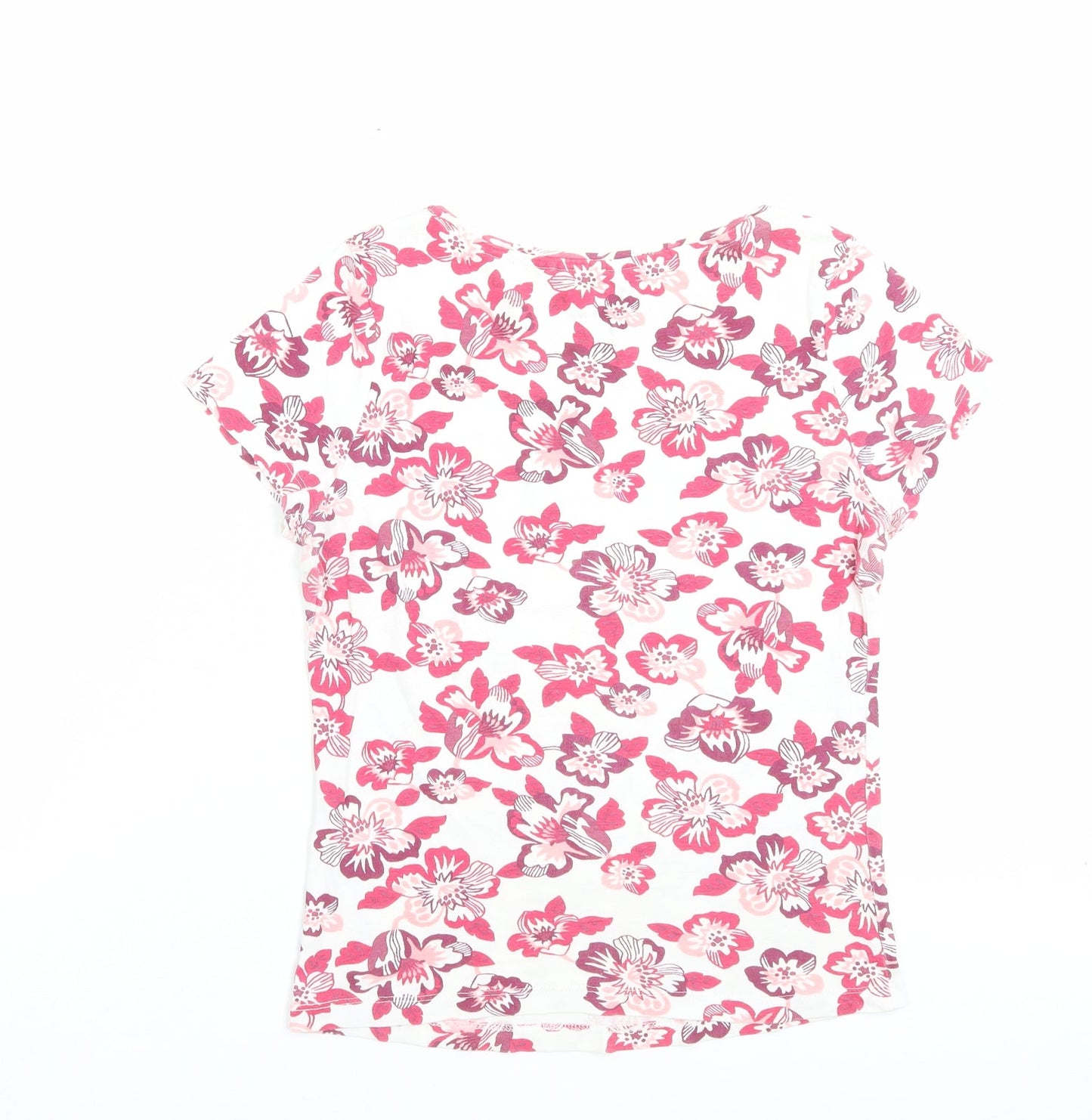 Essential Womens Pink Floral Polyester Basic T-Shirt Size 10 Crew Neck