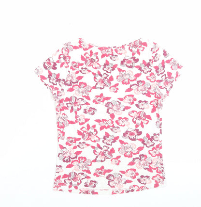 Essentials Womens Pink Floral Polyester Basic T-Shirt Size 10 Crew Neck