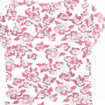 Essentials Womens Pink Floral Polyester Basic T-Shirt Size 10 Crew Neck