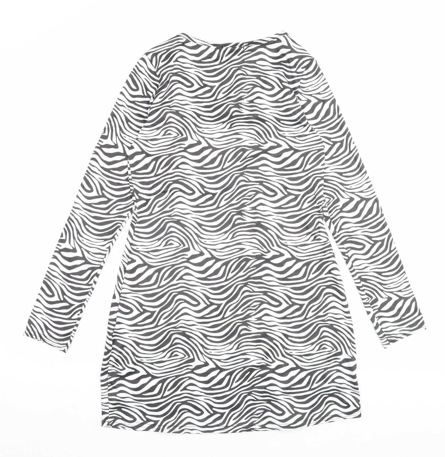 Wednesdays Girl Womens White Animal Print Polyester A-Line Size M Scoop Neck Pullover