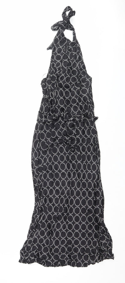 Next Womens Black Geometric Polyester A-Line Size 10 Halter Tie